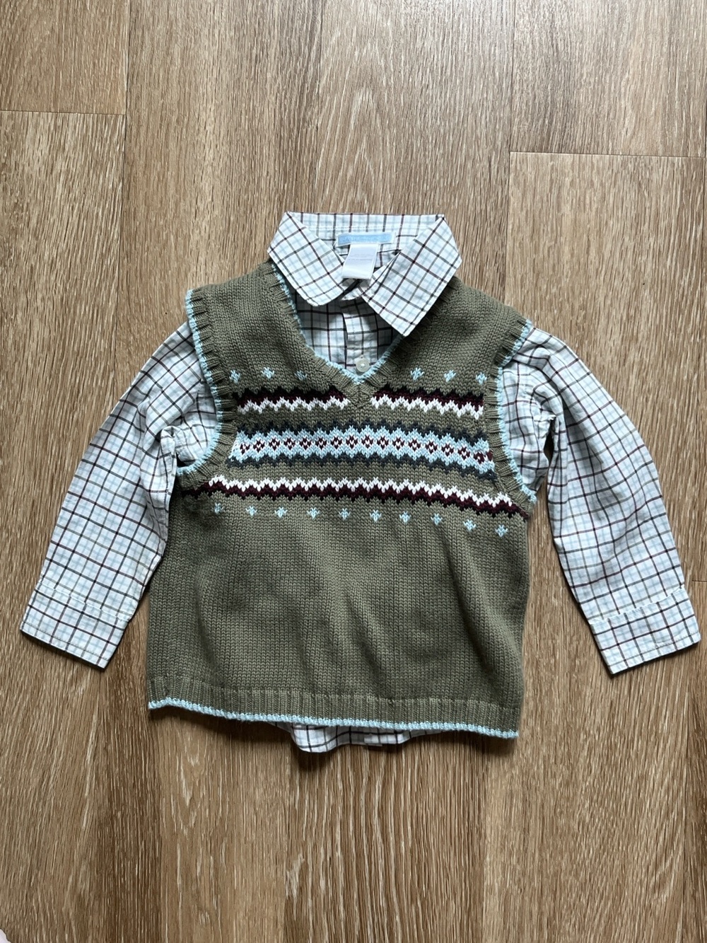 Janie and Jack Light Blue and Brown Plaid Button-Up Shirt